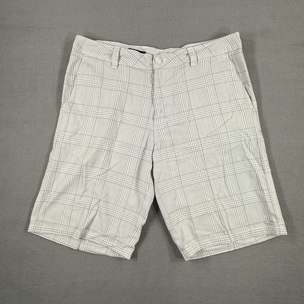 O'Neill Shorts Mens 32 Gray Blue Plaid Classic Flat Front Golf Casual Summer